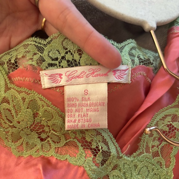 NWT Vintage Y2K Gold Hawk 100% Silk Midi Dress Sleeveless Slip Lace Rose Pink - Picture 6 of 8